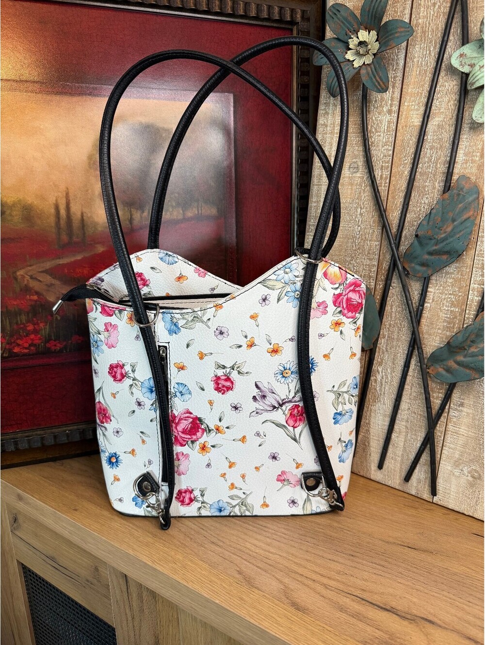 Floral Genuine Leather Tote Bag Made in Italy